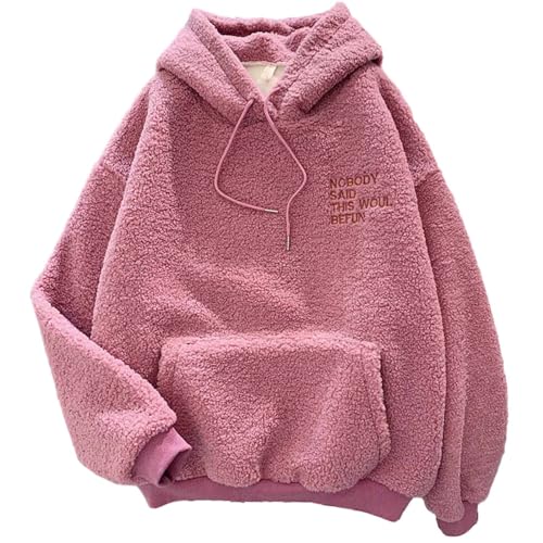 Vasreyy Angebote des Tages Heute Blitzangebote Oversize Sweatshirt Damen Bluse Damen Teddy-Fleece Pullover Mit Kapuze Kordelzug Plüsch Hoodie Langarm Sweatshirt Oversized Hoodie Damen (Rosa, XXL) von Vasreyy