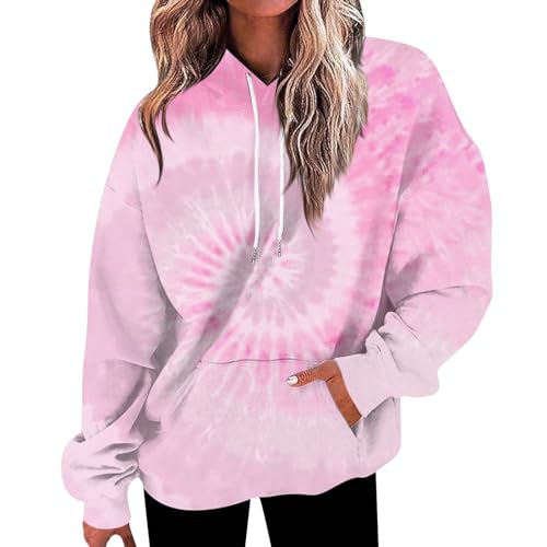 Vasreyy Angebote des Tages Heute Blitzangebote Sweatshirt Jacke Damen Pullover Elegant Elegant Bedrucken Pullover Mit Kapuzen Kordelzug Herbst Winter Langarm Sweatshirt Hoodie Damen Lang (Rosa, 4XL) von Vasreyy