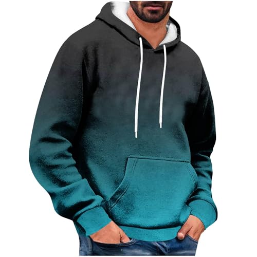 Vasreyy Angebote des Tages Heute Hoodies Für Herren Oversize Farbverlauf Pullover Mit Kapuze Langarm Warm Sweatshirt Mit Kordelzug Tasche Freizeit Kapuzenpullover Verkaufsständer (Turquoise, L) von Vasreyy