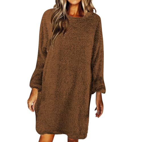 Vasreyy Angebote des Tages Heute Winterpullover Damen Damen Kleid Pullover Damen Oversize Longpullover Winter Pulloverkleid Langarm Warme Sweatkleid Lässig Modische Wollkleid Knielang (Brown, L) von Vasreyy