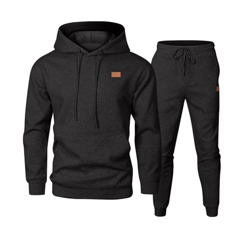 Vasreyy Blitzangebote Hausanzug Herren Einfarbig Jogginganzug Mit Kapuze Langarm Sportanzug Lose Hoodie Und Jogginghosen Winter Kapuzenjacke Hausanzug Oberteile Und Sporthosen Anzug (Schwarz, 3XL) von Vasreyy