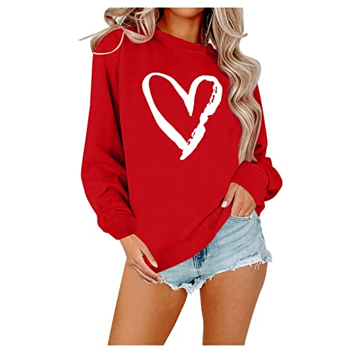 Vasreyy Blitzangebote des Tages Sport Top Damen Lang Herz Pullover Langarm Rundhals Pulli Ohne Kapuze Oversized Langarmshirt Damen Leichte Sweatshirt Elegant Tunika Bluse Musselin Bluse Damen von Vasreyy