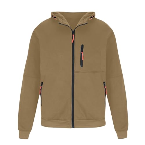 Vasreyy Blitzangebote des Tages Strickjacke Herren Einfarbig Kapuzenjacke Langarm Kordelzug Jacke Mit Kapuze Winter Warm Hoodie Casual Sweatshirt Übergangsjacke Herren-Mäntel (Khaki, XXL) von Vasreyy