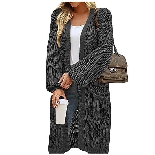 Vasreyy Brusttasche Damen Damen Trenchcoat Lederjacke Gesteppt Frauen Grobstrick-Cardigan Lang Winter Grobstrickjacke Grobstrick-Cardigan Strickmantel Strickcardigan Wintermantel (Dunkelgrau, XL) von Vasreyy