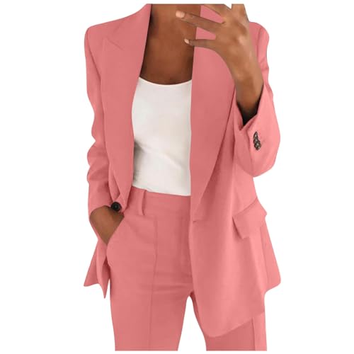 Vasreyy Damen Sale Angebote,Jumpsuit Damen Elegant Für Hochzeit,Einfarbig Ärmel Überdimensioniert Revers Geschäft Büro Blazer Mit Tasche Damen Lang Tailliert Jacke,Elegante Blazer Damen,(Pink, XXL) von Vasreyy