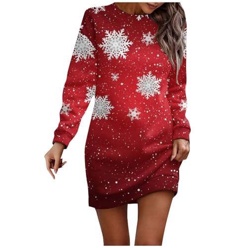 Vasreyy Damen Winterjacke Sale Damen Pullover Herbst Ugly Christmas Sweater Oversize Weihnachten Bedruckt Pullover Kleid Langarm Winter Rundhals Pulli Kleid Partykleider Sexy Outfit Für Damen Winter von Vasreyy