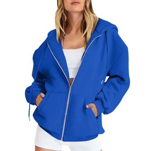 Vasreyy Damenmode Sale Pullover Damen Elegant Zipper Hoodie Oversize Jack Damen Vintage Hoodie Sweatshirt Oversized Einfarbige Sweatjacke Mit Kapuze Reißverschluss Schwarze Pullover Damen (Blau, S) von Vasreyy