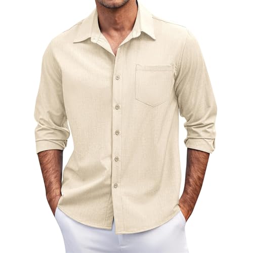 Vasreyy Deals T-Shirts Für Herren Langarm Knopfleiste Polokragen Pullover Revers Hemdbluse Slim Fit Poloshirt Regular-Fit Polohemd Leicht Atmungsaktiv Freizeitshirts Trachtenhemd Herren (Beige, 3XL) von Vasreyy