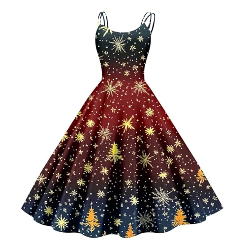 Vasreyy Angebote des Tages Heute Mittelalter Kleidung Damen Weihnachtlich Bedruckt Spaghettiträger Weihnachtskleid Weihnachtlich Partykleid Midikleid Lustig Swing A Linie Kleid Weihnachtskleid von Vasreyy