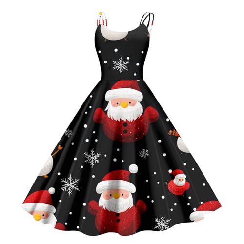 Gutscheine Kleid Herbst Damen Lustig Bedruckt Spaghettiträger Cocktailkleider 50Er Jahre Xmas Rockabilly Kleid Karneval Festival Abendkleid Sexy Ärmellos A-Linie Partykleid Frauenkleidung von Vasreyy