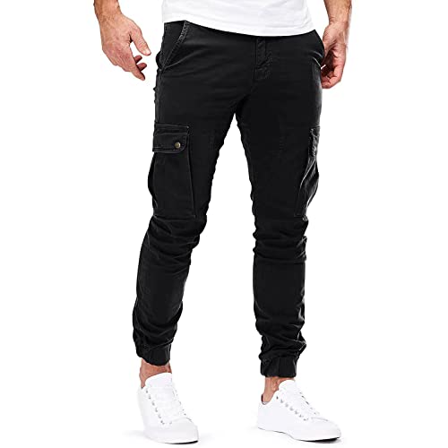 Vasreyy Herren Cargohose Zipper Einfarbig Lang Cargo Hose Casual Cargohose Mit Taschen Fitness Hosen Alltag Trekkinghose Stretch Freizeithose Freizeit Stoffhose Loose Fit Streetwear Trainingshose von Vasreyy