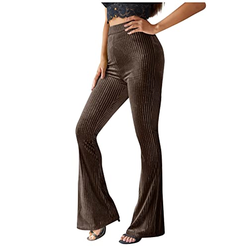 Vasreyy Kleiderbügel Hosen Bundeswehr Hose Palazzo Hose Damen Gerippt High Waist Weites Bein Flared Hose Skinny Einfarbig Palazzo Hosen Activewear Yogahose Jazzpants Hosen Damen Sommer (Coffee, M) von Vasreyy