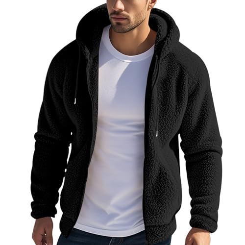 Vasreyy Meine Bestellungen Winterjacke Herren Fleecejacke Herren Gefüttert Drucken Jacke Mit Kapuze Cargo Winterparka Fleecejacke Langarm Winter Kapuzenpullover Freizeit Steppjacke (Schwarz, L) von Vasreyy