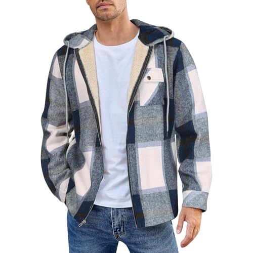 Vasreyy Outlet Angebote Zip Hoodie Herren Hoodie Herren Fleecejacke Karierter Druck Kordelzug Sweatjacke Mit Kapuze Gefütterte Jacke Mit Reißverschluss T-Shirts Für Herren (Himmelblau, XXL) von Vasreyy