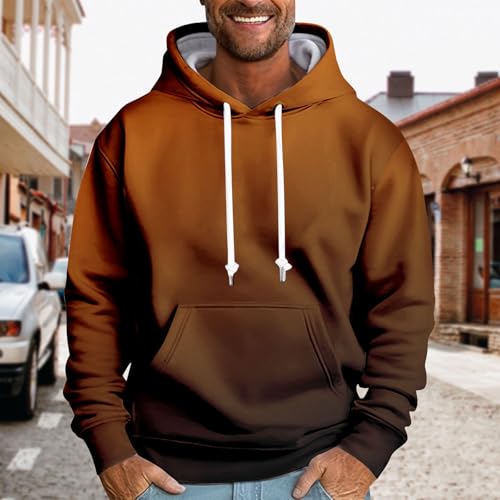 Vasreyy Sale Sweatshirt Herren Winter Hoodie Farbverlauf Pullover Mit Kapuze Langarm Warm Sweatshirt Mit Kordelzug Tasche Freizeit Kapuzenpullover Verkaufsständer (Orange, L) von Vasreyy