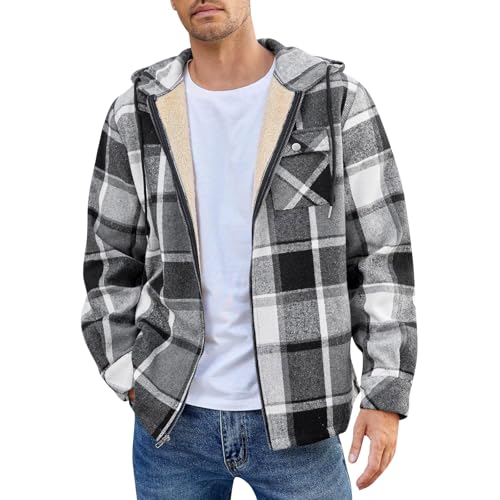 Vasreyy The Deal Kapuzenpullover Für Herren Fleecejacke Karierter Sweatjacke Mit Kapuze Fleece Gefütter Kapuzenjacke Langarm Kordelzug Winterjacke Casual Übergangsjacke College Jacke Herren (Grau, XL von Vasreyy