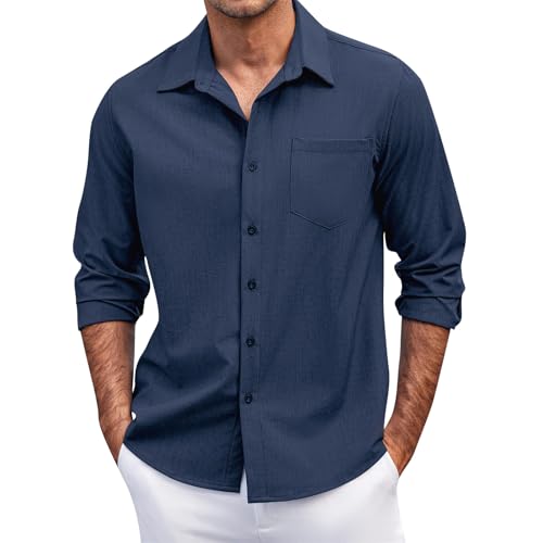 Vasreyy The Deal T Shirt Herren Langarm Knopfleiste Polokragen Pullover Revers Hemdbluse Slim Fit Poloshirt Regular-Fit Polohemd Leicht Atmungsaktiv Freizeitshirts Tracht Herren (Marine, L) von Vasreyy