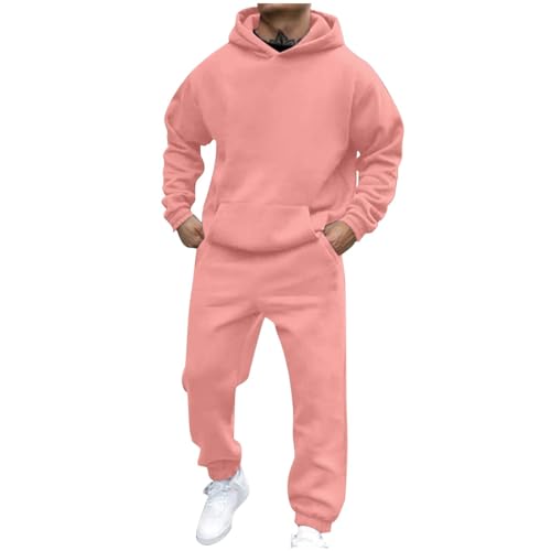 Vasreyy Warehouse Deals Angebote Freizeitanzug Herren Einfarbig Trainingsanzug Mit Kapuze Langarm Sportanzug Lose Hoodie Und Jogginghosen Winter Kapuzenjacke Overall Hausanzug (Rosa, XL) von Vasreyy