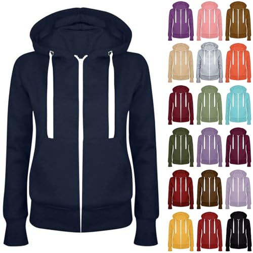 Vasreyy Warehouse Deals Angebote Hoodie Teenager Mädchen Sweatjacke Damen Oversize Zipper Hoodie Langarm Kordelzug Kapuzenpullover Einfarbig Sweatjacke Mit Kapuze Warm Winterjacke (Dark Blue, XXL) von Vasreyy