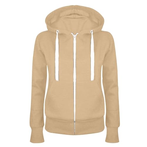 Vasreyy Warehouse Deals Angebote Oversize Hoodie Damen Sweatjacke Damen Oversize Zipper Hoodie Langarm Kordelzug Kapuzenpullover Einfarbig Sweatjacke Mit Kapuze Warm Winterjacke (Khaki, S) von Vasreyy