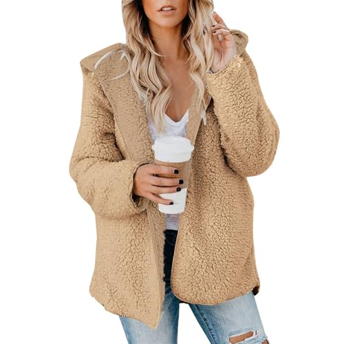 Vasreyy Warehouse Deals Angebote Steppjacke Damen Langarm Strickjacke Mit Kapuze Einfarbig Warm Hoodie Leichte Steppjacke Damen Lang Plüschjacke Regular Fit Cardigan Outdoor Wintermantel (Braun, XXL) von Vasreyy