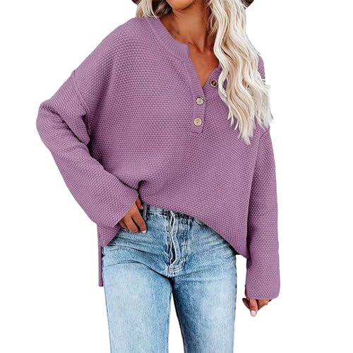 Vasreyy t-Shirt Damen Oversize Tshirt Damen mädchen Pullover Damen Sweatshirt ohne Kapuze Sport Langarmshirt Damen Übergroße Hoodie Decke Hoodie Grün Leinenbluse Kostüme Für Erwachsene (M, Purple) von Vasreyy