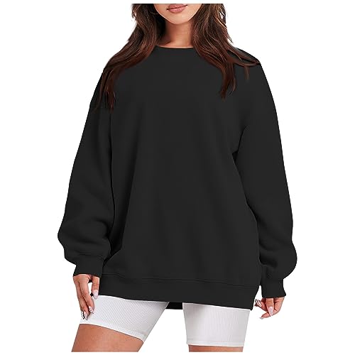 Warehouse Deals Angebote Pullover Damen Herbst Norweger Pullover Damen Damen Bekleidung Langarm Shirt Ohne Kapuze Einfarbige Rundhalsausschnitt Pullover Langarm Shirt Sweatshirt Jacke (Schwarz, M) von Vasreyy