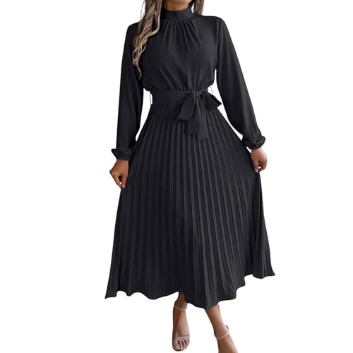 angebote des tages heute blitzangebote prinzessin kleid mädchen elegante kleider damen sommerkleider maxi langarm Einfarbig Stehkragen Herbst Lange Ärmel Plissee Kleid hochzeitsgast damen (Black, XL) von Vasreyy