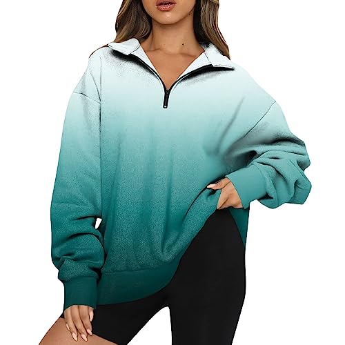 angebote des tages oversize sweatshirt damen sweatshirt damen hoodie oversize sweatshirt Ohne Kapuze Drucken Pullover Mit 1/4 Reißverschluss Damen Langarm Warm Pulli mädchen pullover (Dark Green, XXL) von Vasreyy