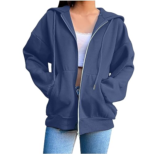 damenbekleidung sale pullover pullover teenager mädchen sweatshirt damen Pullover mit Kapuze Einfarbige Zipper Kapuzenpullover Herbst Winter Langarm Sweatshirt weihnachts hoodie damen (Navy, S) von Vasreyy