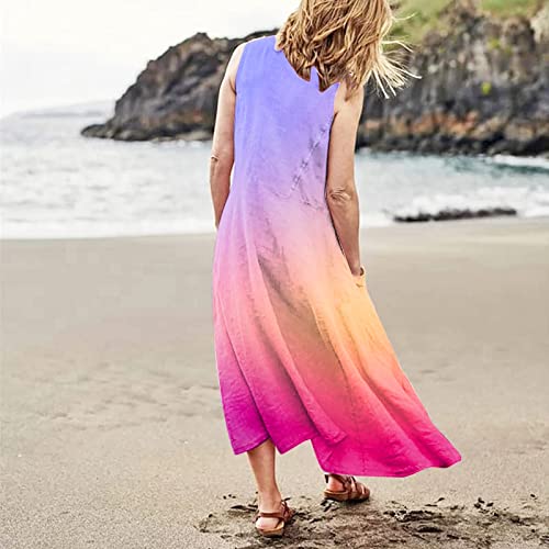 damenbekleidung sale strandkleider damen sommer hochzeitskleider für gäste maxikleid damen sommer Farbverlauf Druck Rundhals Ärmellos musselin kleid hängekleider damen sommer (Light Purple, S) von Vasreyy