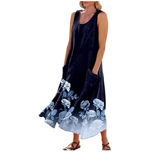 maxikleider damen sommer partykleid damen partykleid damen Blumendruck U Ausschnitt Ärmelloses Lang Kleider Freizeitkleid mit Tasche Bohemien Strandkleid Cami Kleider ballkleid lang (Schwarz, M) von Vasreyy