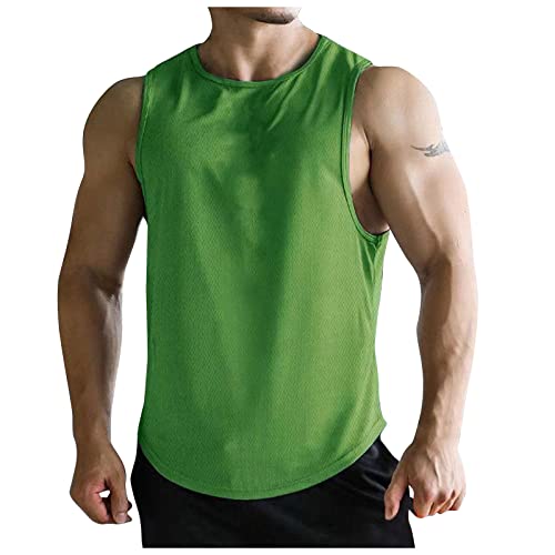 sportshirt herren kurzarm hemd herren kurzarm flanellhemd herren Einfarbig Ärmelloses Rundhals Tanktop Unterhemd Sommer Casual Lang Tops Streetwear Sport Weste Fitness Achselshirt sweater (Grün, XXL) von Vasreyy