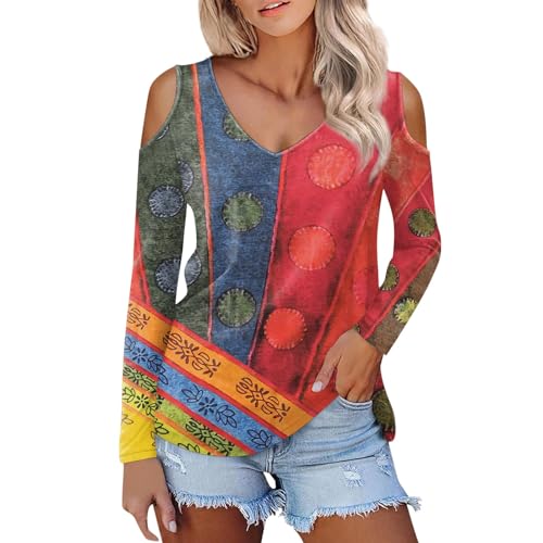 trägerloses top kaschmir pullover damen pailletten oberteil enges langarmshirt damen Langer Pullover Damen T-Shirt Teenager Mädchen Pullover Damen Norwegermuster T-Shirt Damen (XXL, Vermilion) von Vasreyy