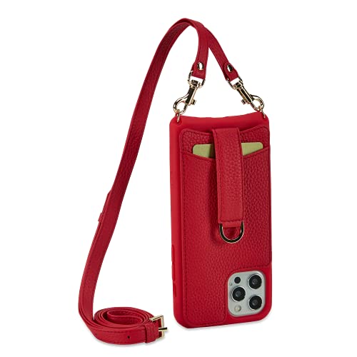 Vaultskin Victoria Crossbody iPhone Leder Wallet Case Fashion Bumper für Karten und - Hält bis zu 8 Karten (Rot - Lederband, iPhone 12/12 Pro) von Vaultskin