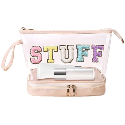 Vbnuyhim Reisetasche für Kosmetik, transparente Kosmetiktaschen | Kosmetiktasche transparent Tasche Make-up-Organizer | Tasche mit gestickten Buchstabenbällchen, wasserdicht für, Cremig., Se référer von Vbnuyhim