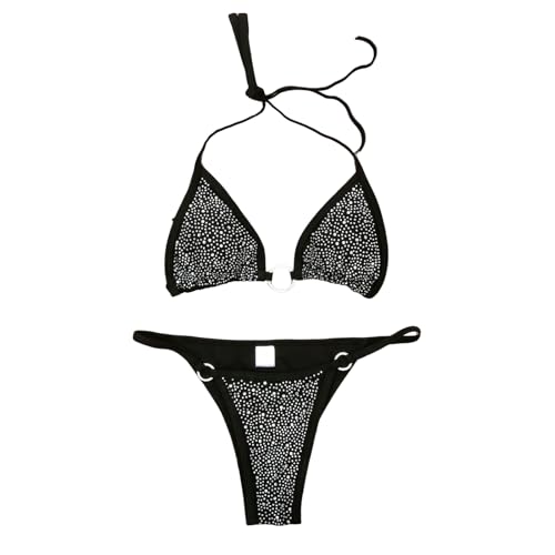 Vdaxvme Funkelnder Badeanzug Für Damen O Oberteil String Tanga Set 2-teilig Schnür Badeanzug Damen Bademode Mit Schnitt von Vdaxvme