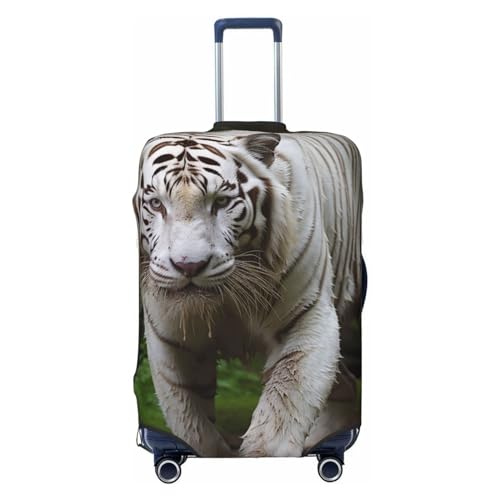 VducK Reisegepäckhülle, Majestätischer weißer Bengalischer Tiger, Kofferabdeckungen für Gepäck, modischer Koffer-Schutz, passend für 45,7–81,3 cm Gepäck, Schwarz , L, Gepäck-Set von VducK