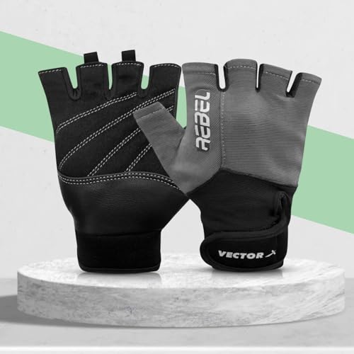 Vector X Rebel Fitness Gloves | Color: Grey | Size: Large | for Unisex | Material: Amara and Lycra | with Wrist Support, Excellent Grip for Weightlifting & Gym Exercise von Vector X