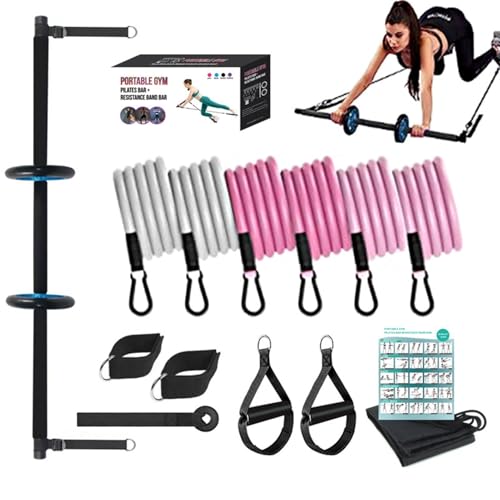 Veeteah Pilates-Bar-Set für Frauen, Pilates-Set für Training,Multifunktionale Pilatesstange mit Widerstandsbändern - Tragbares Kernkraft-Trainingsgerät, tragbares Pilates-Bar-Set für das von Veeteah