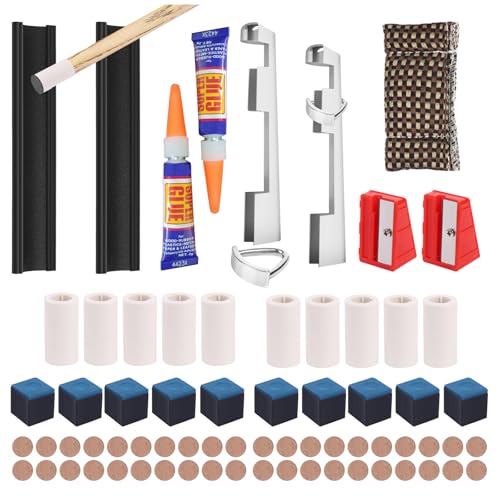 Vefungyan Reparaturset für Poolqueue-Spitzen: 40 Stück 13 mm Billardqueue-Spitzen, 10 Kreidewürfel, 5 Pool-Queue-Reparaturer, 2 Pool-Queue-Spitzenklemme, 2 Hobel-Ersatz-Kits von Vefungyan