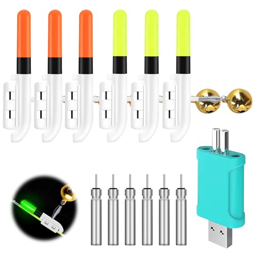 6 Stück Angeln Alarm Glocke, Knicklichter Angeln, LED Bissanzeiger Angeln LED Bissanzeiger Rutenspitze Nachtlicht Knicklicht Angeln Nachtangeln Biss Alarm, Mit Ladegerät Und Akku, Für Angelrute 6 Stück Angeln Alarm Glocke, Knicklichter Angeln, LED Bissanzeiger Angeln LED Bissanzeiger Rutenspitze Nachtlicht Knicklicht Angeln Nachtangeln Biss Alarm, Mit Ladegerät Und Akku, Für Angelrute von Vegena