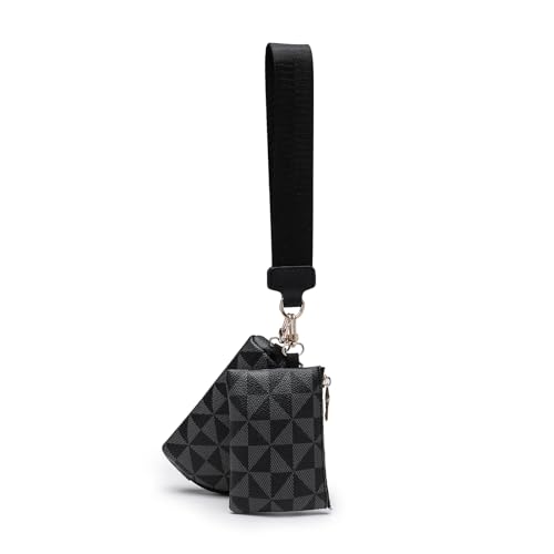 Veki Schlüsselanhänger für Damen, Mini-Geldbörse, abnehmbare Doppel-Münztasche, Schlüsselanhänger, Geldbörsen, Schwarzes Muster, Einfach Veki Schlüsselanhänger für Damen, Mini-Geldbörse, abnehmbare Doppel-Münztasche, Schlüsselanhänger, Geldbörsen, Schwarzes Muster, Einfach von Veki