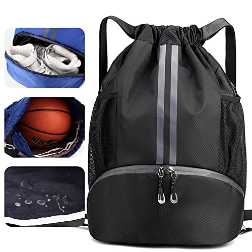 Veki Sport Rucksack mit Kordelzug, Turnbeutel Wasserdicht für Damen und Herren, Sportbeutel mit Bodenfach für Basketball, Fußball, Volleyball, Gymsack für Reisen, Fitnessstudio, Schwimmen (Schwarz) Veki Sport Rucksack mit Kordelzug, Turnbeutel Wasserdicht für Damen und Herren, Sportbeutel mit Bodenfach für Basketball, Fußball, Volleyball, Gymsack für Reisen, Fitnessstudio, Schwimmen (Schwarz) von Veki