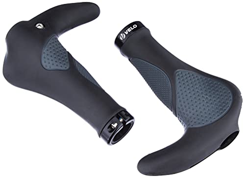 Velo ERGOGEL D3 BAR Fahrradgriff, ergonomische Form, Gel-Schraubgriff, mit Lenkerendstopfen, Länge: 138mm, schwarz/grau 410461 von Velo