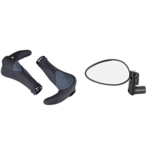 Velo ERGOGEL D3 BAR Fahrradgriff, ergonomische Form, Gel-Schraubgriff, mit Lenkerendstopfen, Länge: 138mm, schwarz/grau 410461 & Zefal Fahrradspiegel Cyclop, 3576002 von Velo