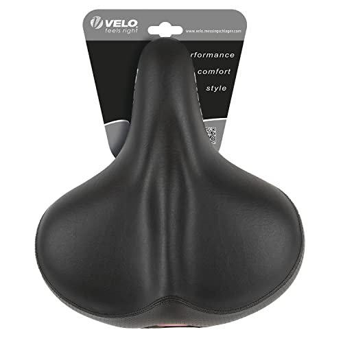 Velo Sattel Safety, Fahrradsattel, Touringsattel, stoßabsorbierende Elastomerfederung, O-Zone Base Cut, Abriebschutz, 265x240mm, schwarz von Velo