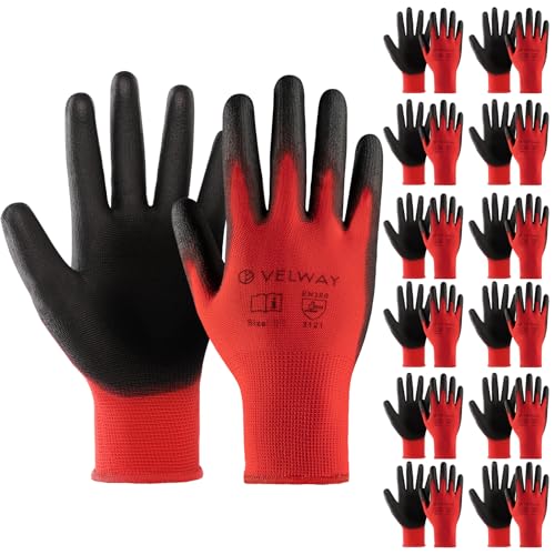 Velway 12 Paar Arbeitshandschuhe Mechaniker Handschuhe - Größe 7 Leichte Damen Gartenhandschuhe Rutschfeste mit PU-Beschichtete Herren Montagehandschuhe Atmungsaktive Handschuhe EN388 - Rot Velway 12 Paar Arbeitshandschuhe Mechaniker Handschuhe - Größe 7 Leichte Damen Gartenhandschuhe Rutschfeste mit PU-Beschichtete Herren Montagehandschuhe Atmungsaktive Handschuhe EN388 - Rot von Velway