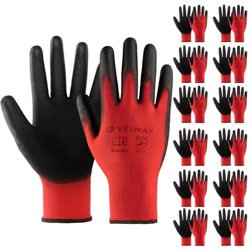Velway 12 Paar Arbeitshandschuhe Mechaniker Handschuhe - Größe 9 Leichte Damen Gartenhandschuhe Rutschfeste mit PU-Beschichtete Herren Montagehandschuhe Atmungsaktive Handschuhe EN388 - Rot Velway 12 Paar Arbeitshandschuhe Mechaniker Handschuhe - Größe 9 Leichte Damen Gartenhandschuhe Rutschfeste mit PU-Beschichtete Herren Montagehandschuhe Atmungsaktive Handschuhe EN388 - Rot von Velway
