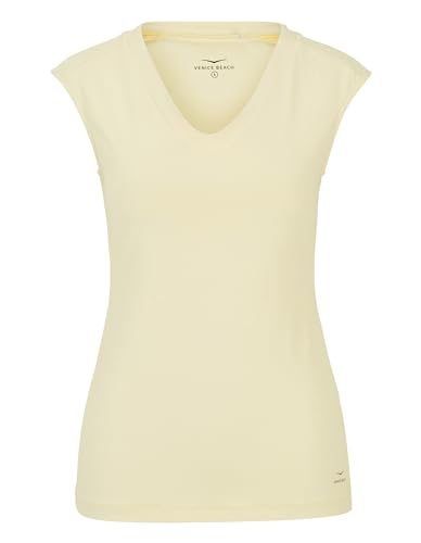 Venice Beach Sport-T-Shirt für Damen mit körpernaher Schnittform und V-Ausschnitt NIMAH L, Pale Yellow von Venice Beach